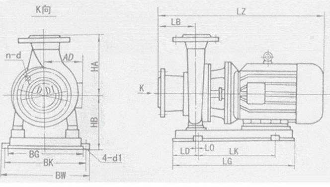 ISW型卧式管道离心泵安装尺寸图